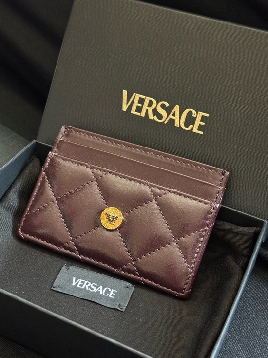 Versace Accessories - New Versace Quilted Burgundy Leather Card Holder with Gold Medallion Medusa